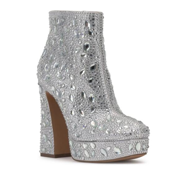 Jessica Simpson Womens 9.5 Dollyi Crystal Embellished Bootie Silver NEW - Picture 1 of 10